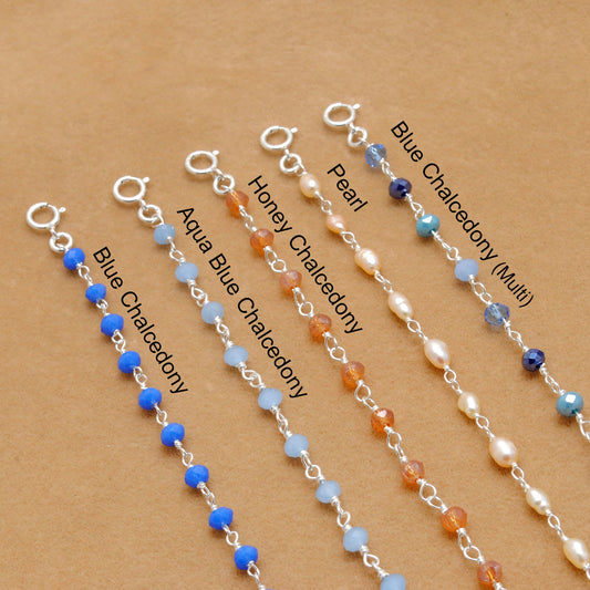 925 Sterling Silver Multi-Chalcedony & Peal Rosary Necklace – Kanika Creations - Kanika Creations