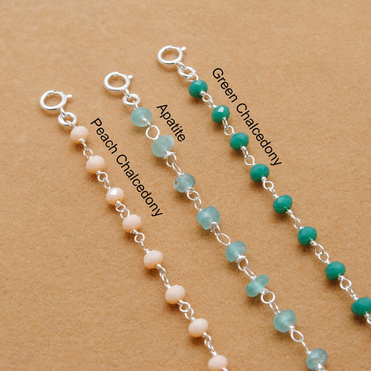 925 Sterling Silver Multi-Gemstone Rosary Necklace – Chalcedony & Apatite Gemstone - Kanika Creations