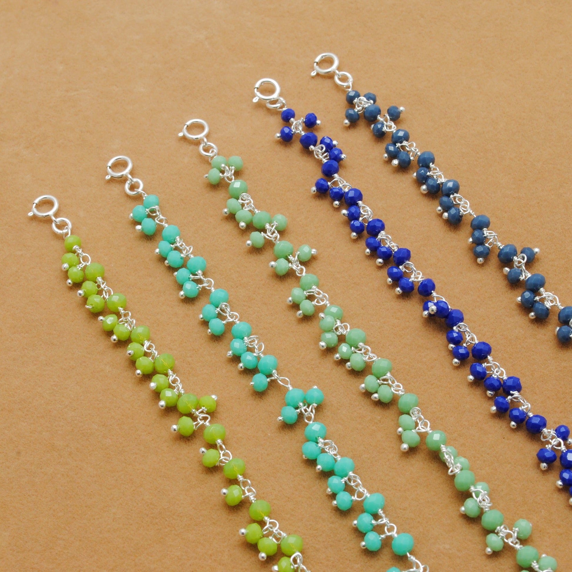 925 Sterling Silver Soft Tone Gemstone Necklace – Light Blue, Green & Peridot Chalcedony - Kanika Creations