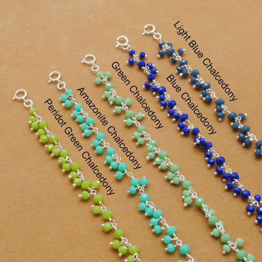 925 Sterling Silver Soft Tone Gemstone Necklace – Light Blue, Green & Peridot Chalcedony - Kanika Creations