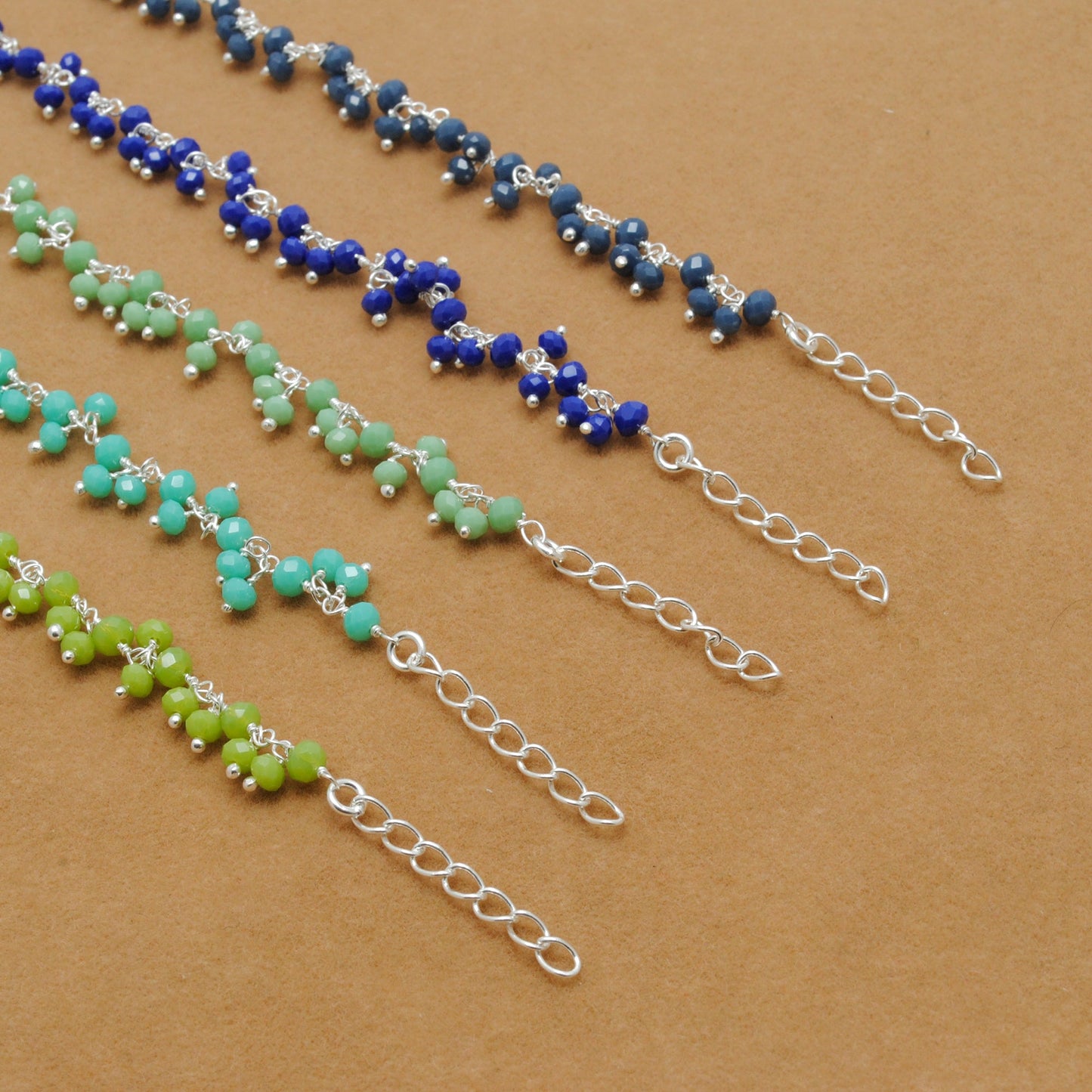 925 Sterling Silver Soft Tone Gemstone Necklace – Light Blue, Green & Peridot Chalcedony - Kanika Creations