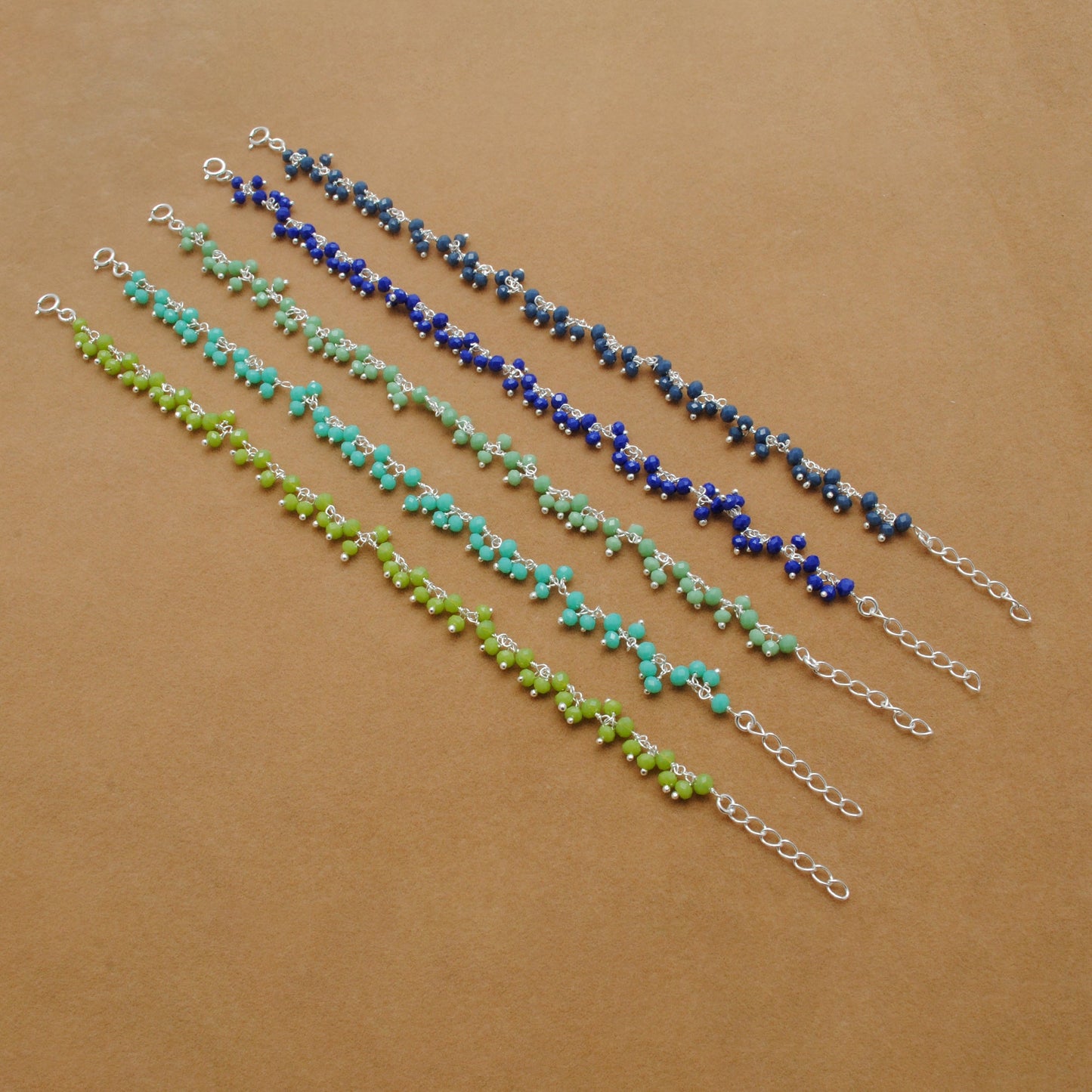 925 Sterling Silver Soft Tone Gemstone Necklace – Light Blue, Green & Peridot Chalcedony - Kanika Creations