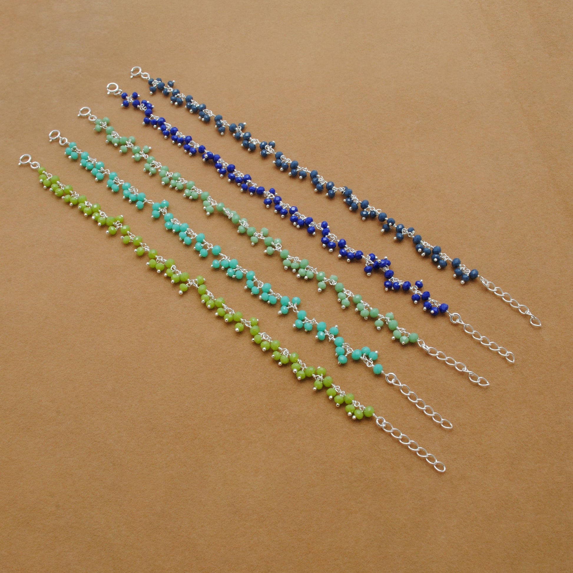 925 Sterling Silver Soft Tone Gemstone Necklace – Light Blue, Green & Peridot Chalcedony - Kanika Creations