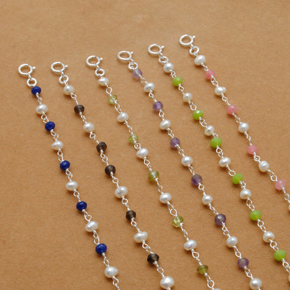 925 Silver Multi-Gemstone & Pearl Necklace – Amethyst, Chalcedony, Smoky Quartz Gemstone - Kanika Creations