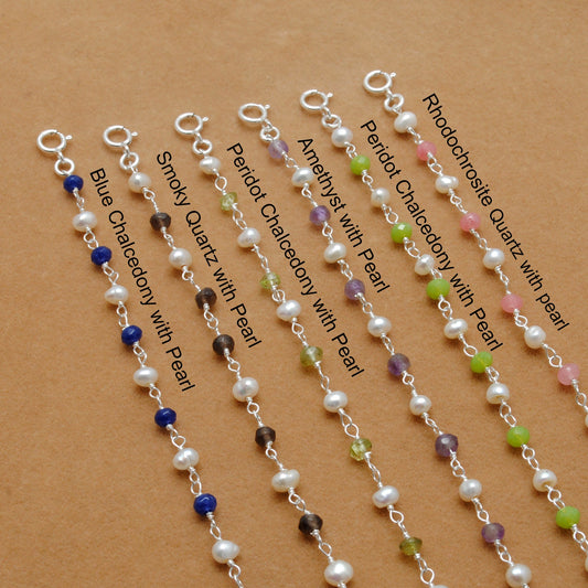 925 Silver Multi-Gemstone & Pearl Necklace – Amethyst, Chalcedony, Smoky Quartz Gemstone - Kanika Creations