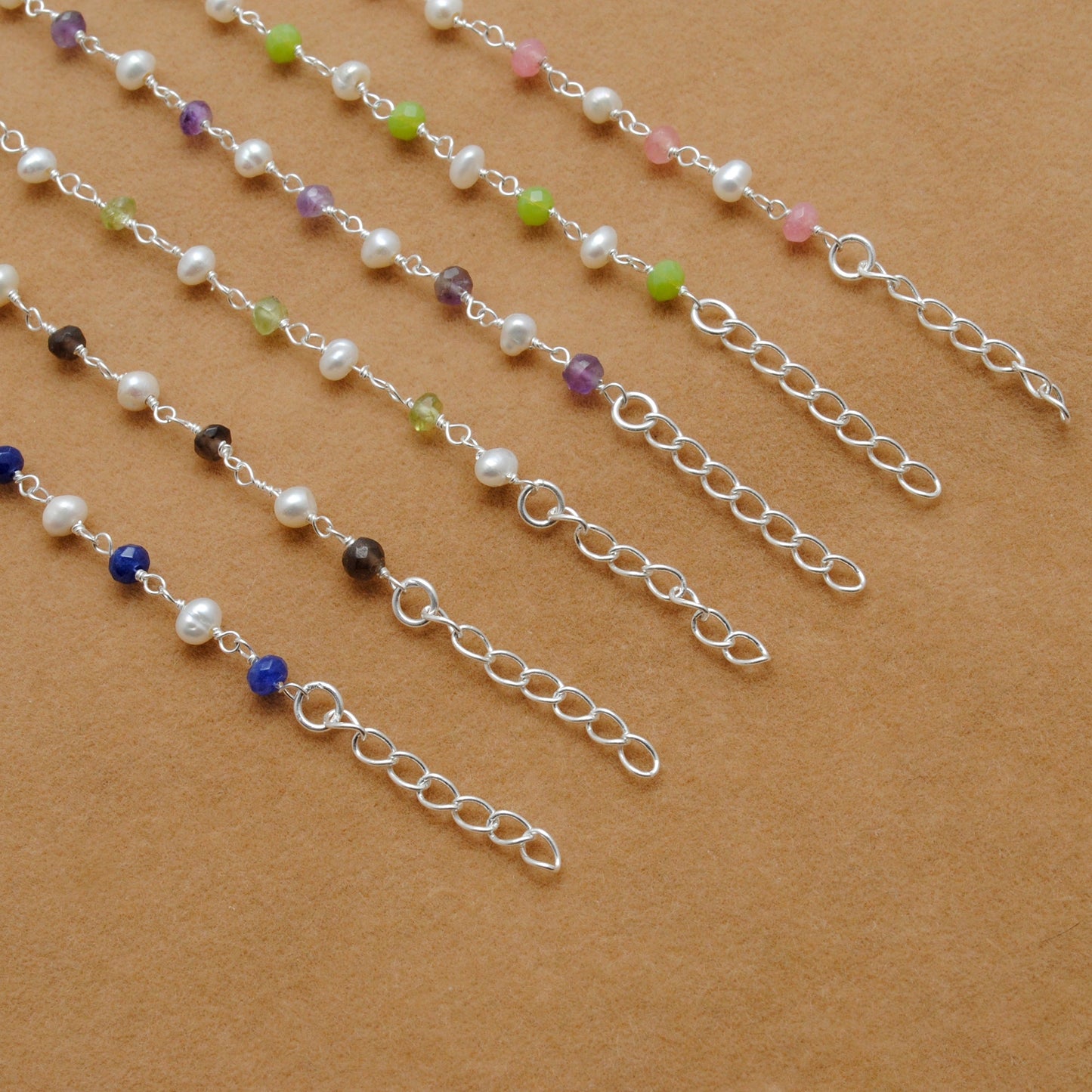925 Silver Multi-Gemstone & Pearl Necklace – Amethyst, Chalcedony, Smoky Quartz Gemstone - Kanika Creations