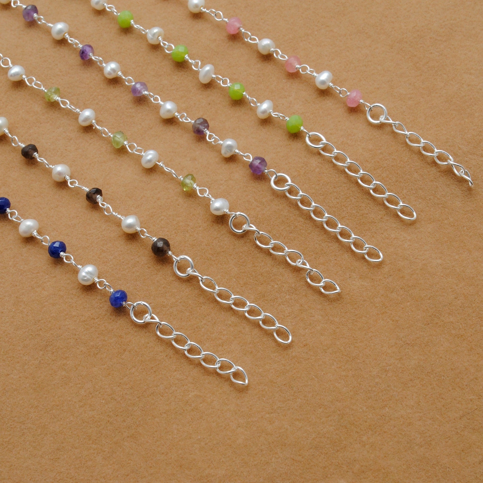 925 Silver Multi-Gemstone & Pearl Necklace – Amethyst, Chalcedony, Smoky Quartz Gemstone - Kanika Creations