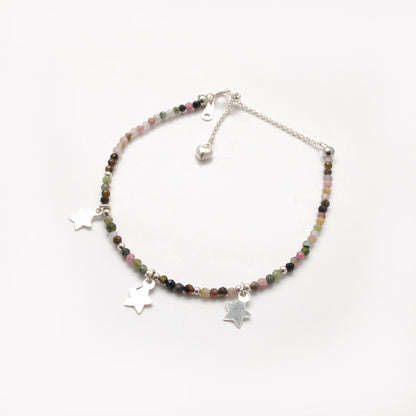 Multi Tourmaline 2mm Silver Charm Bracelet Christmas Gift