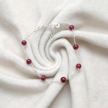 5mm Ruby Ball Women Silver Bracelet