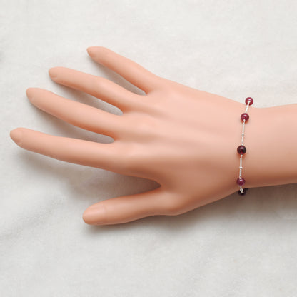 5mm Ruby Ball Women Silver Bracelet