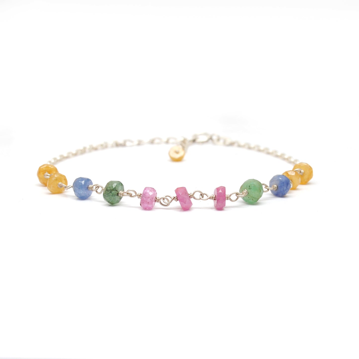 925 Sterling Silver Natural Multi Sapphire Beaded Bracelet