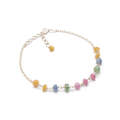 925 Sterling Silver Natural Multi Sapphire Beaded Bracelet