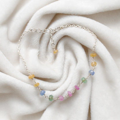 925 Sterling Silver Natural Multi Sapphire Beaded Bracelet