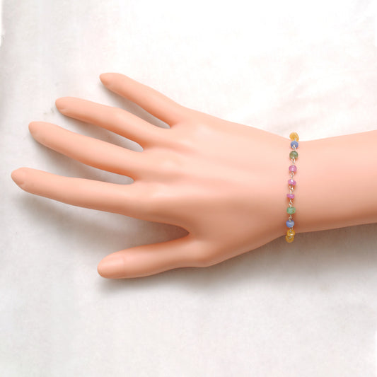 925 Sterling Silver Natural Multi Sapphire Beaded Bracelet