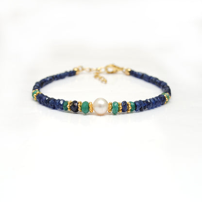 Blue Sapphire with Emerald Beads Bracelet