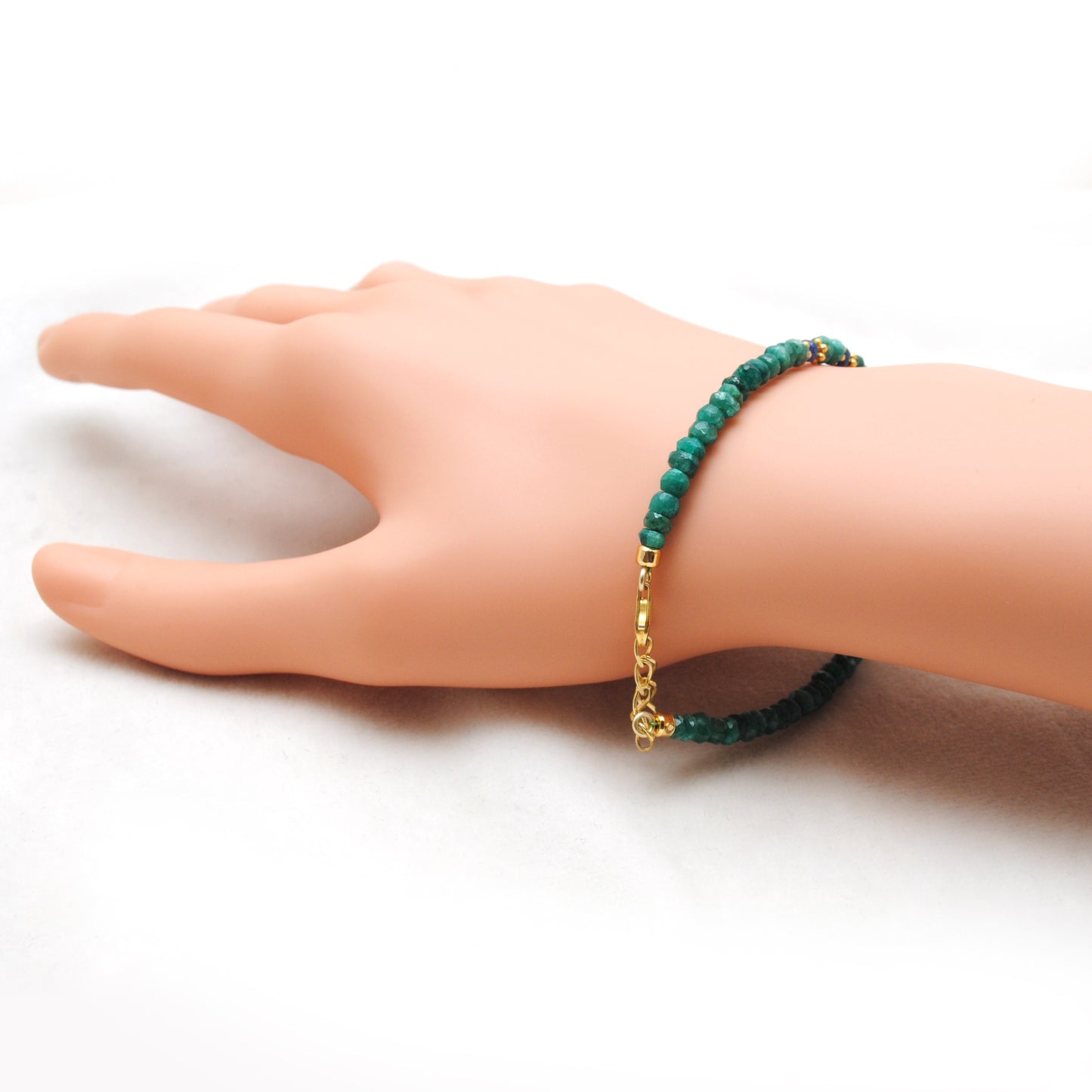 925 Sterling Silver Emerald & Sapphire Beaded Bracelet with Pearl