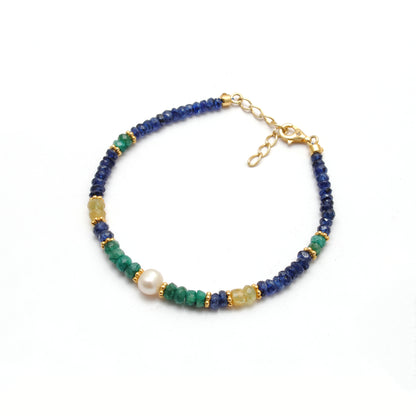 Emerald Sapphire Beads Bracelet With Pearl
