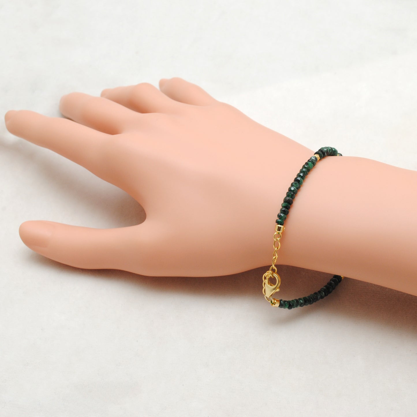 925 Sterling Silver Emerald & Pearl Beaded Bracelet