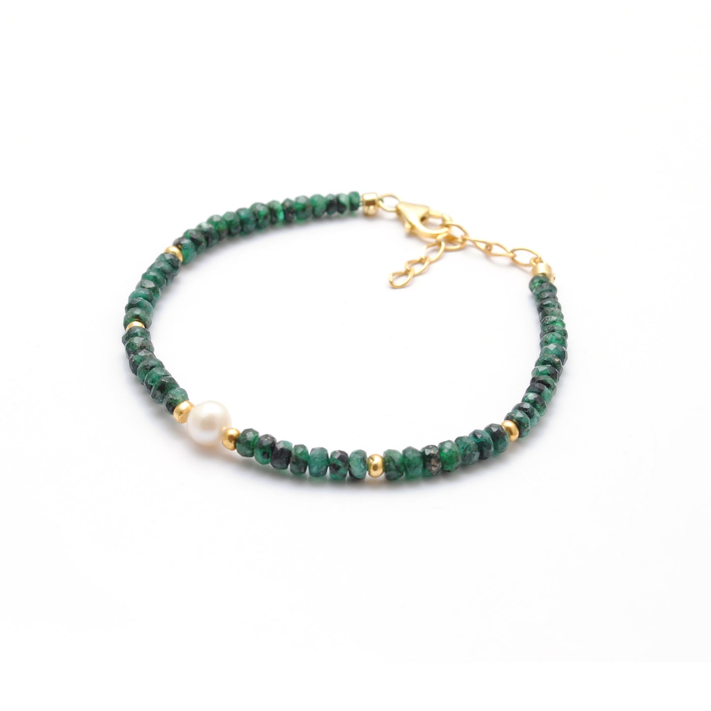 925 Sterling Silver Emerald & Pearl Beaded Bracelet Handmade Beaded Jewelry