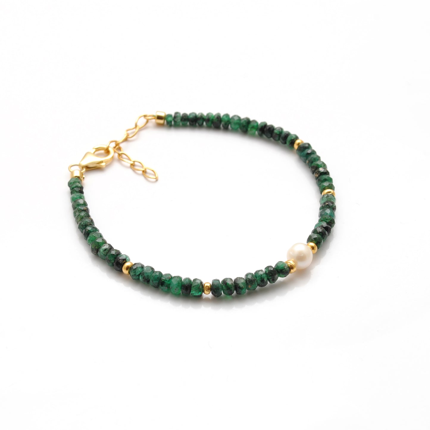 925 Sterling Silver Emerald & Pearl Beaded Bracelet Handmade Beaded Jewelry