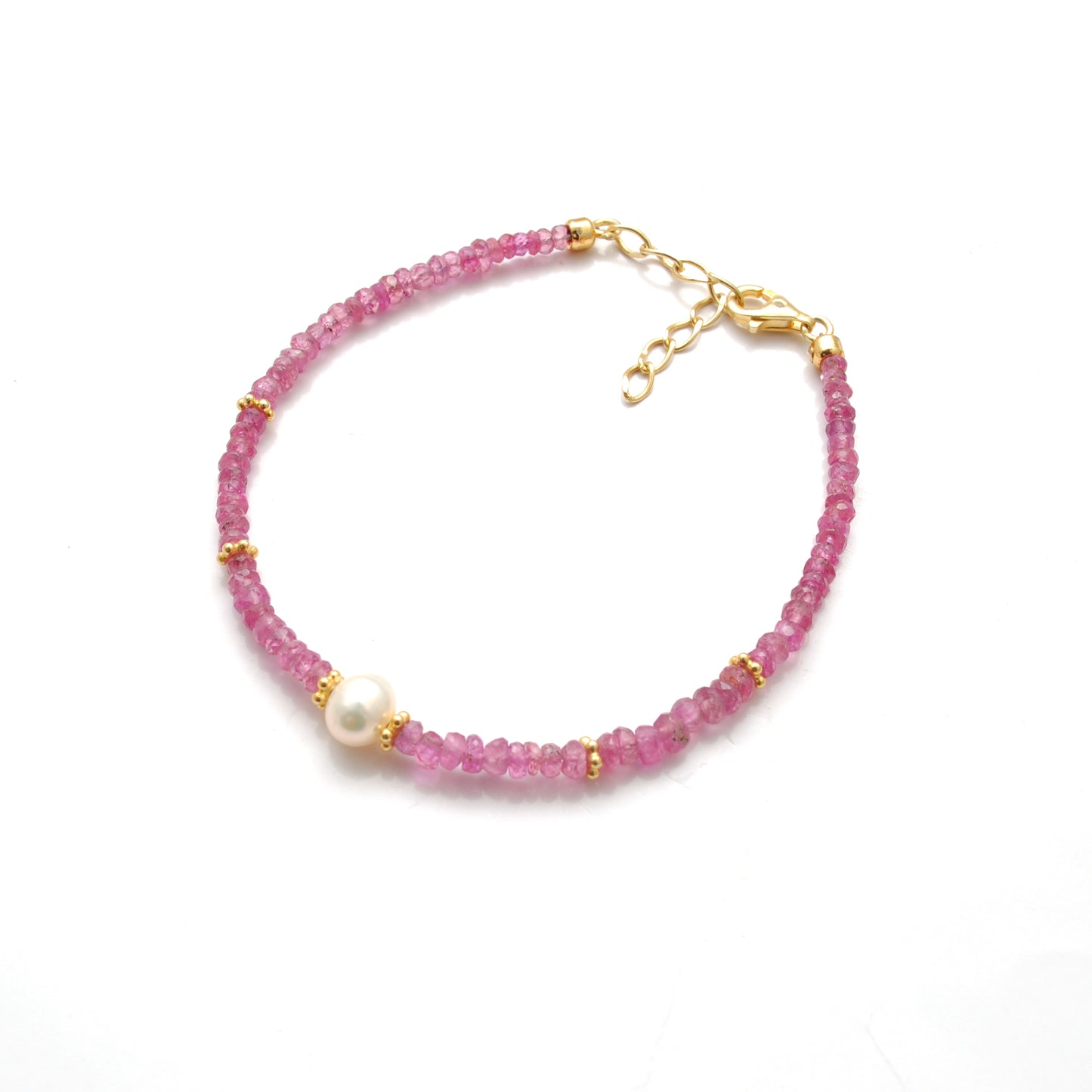 925 Sterling Silver Natural Ruby Beaded Bracelet – Elegant Gift for Her