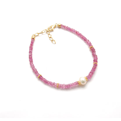 925 Sterling Silver Natural Ruby Beaded Bracelet – Elegant Gift for Her