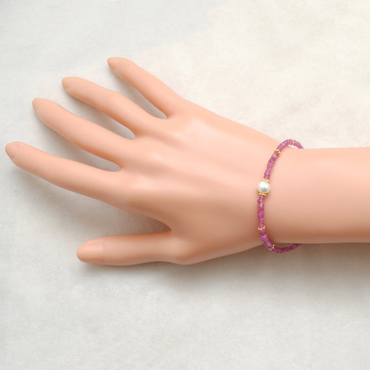 925 Sterling Silver Natural Ruby Beaded Bracelet – Elegant Gift for Her