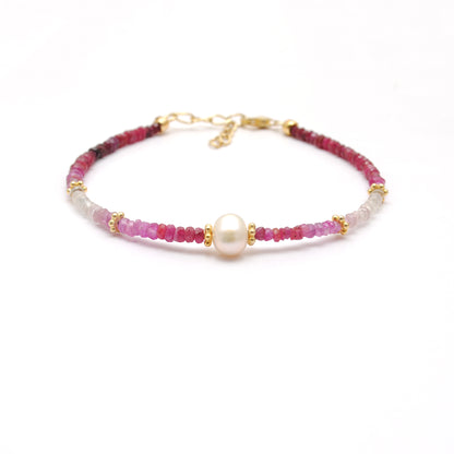 Delicate Ombre Ruby Bracelet With Pearl