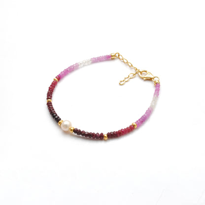 Shaded Ruby Pearl Bracelet, Gold-Plated 925 Sterling Silver, Handmade Gemstone Jewelry