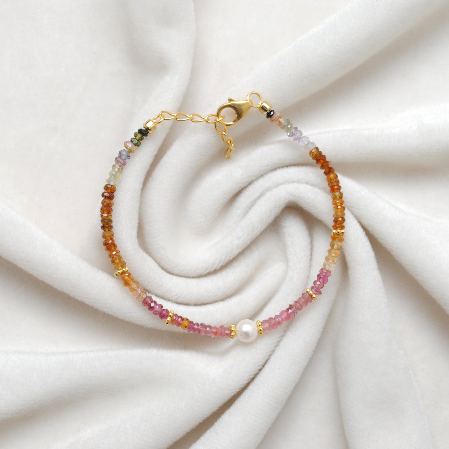 925 Sterling Silver Multi Tourmaline & Pearl Bracelet, Handmade Beaded Jewelry