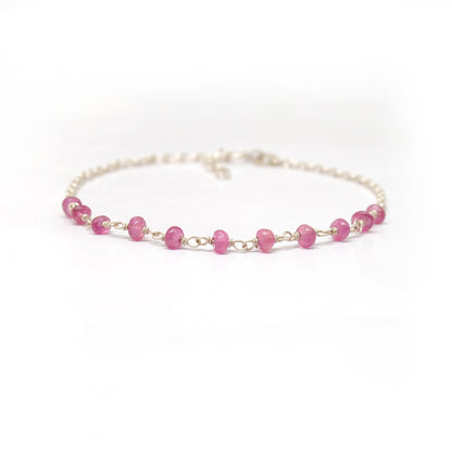 925 Sterling Silver Natural Ruby Beaded Bracelet –  Minimalist Gift for Her