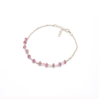 925 Sterling Silver Natural Ruby Beaded Bracelet –  Minimalist Gift for Her