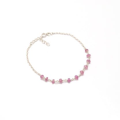 925 Sterling Silver Natural Ruby Beaded Bracelet –  Minimalist Gift for Her