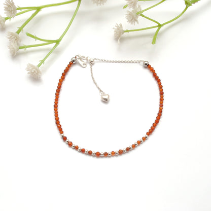 Hessonite Silver Dainty Bracelet