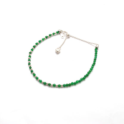 925 Sterling Silver Green Onyx Beaded Bracelet – Tiny Charm Jewelry Gift for Her