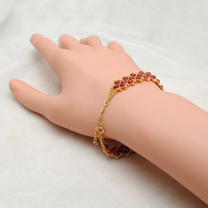 18k Gold Ruby Beads Bracelet Victorian Jewelry