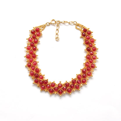 18k Gold Ruby Beads Bracelet Victorian Jewelry