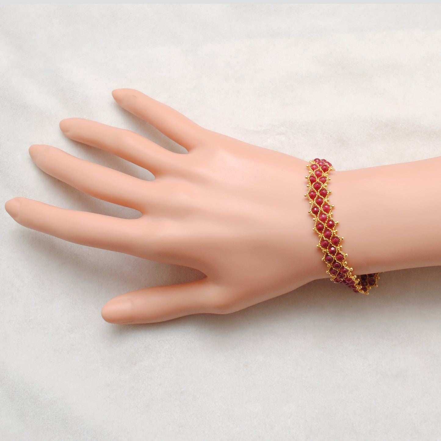 18k Gold Ruby Beads Bracelet Victorian Jewelry