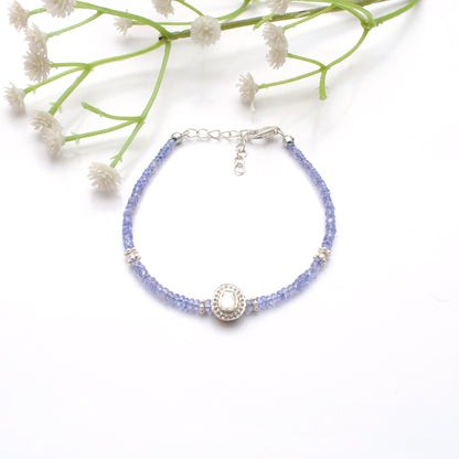 925 Sterling Silver Tanzanite & Diamond Beaded Bracelet