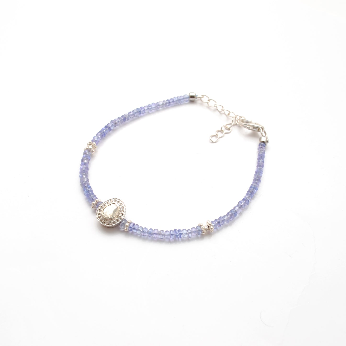 925 Sterling Silver Tanzanite & Diamond Beaded Bracelet