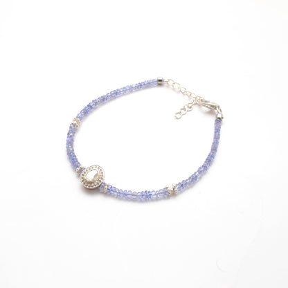 925 Sterling Silver Tanzanite & Diamond Beaded Bracelet