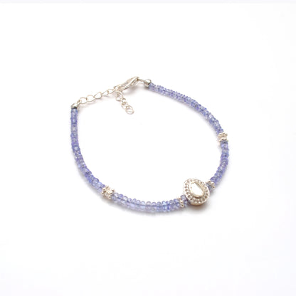 925 Sterling Silver Tanzanite & Diamond Beaded Bracelet