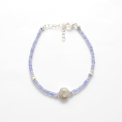 925 Sterling Silver Tanzanite & Diamond Beaded Bracelet