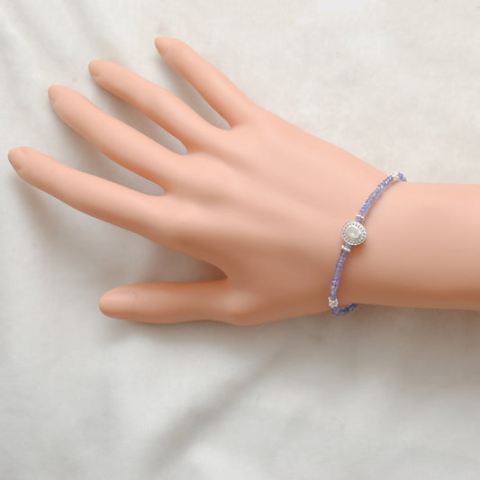 925 Sterling Silver Tanzanite & Diamond Beaded Bracelet