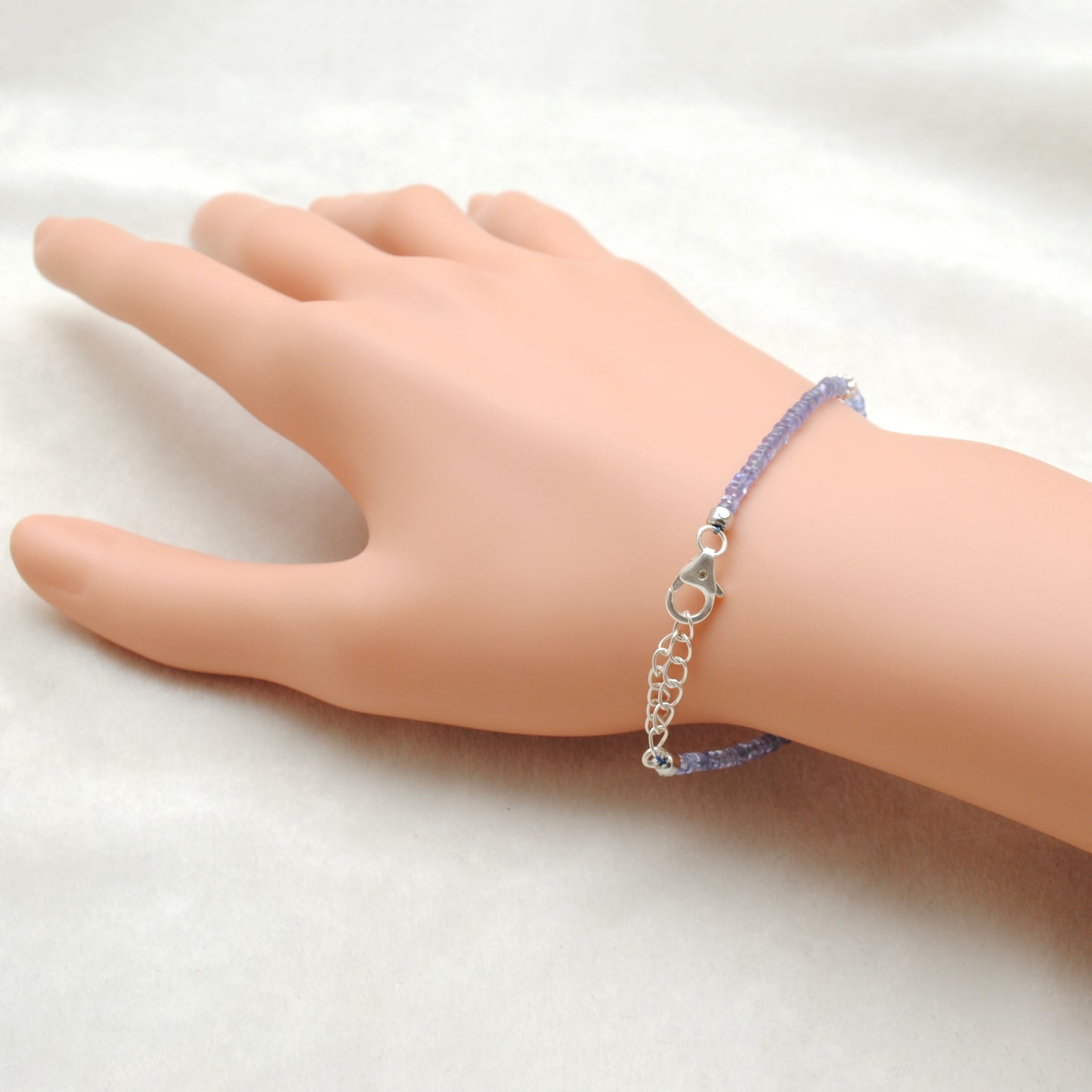 925 Sterling Silver Tanzanite & Diamond Beaded Bracelet