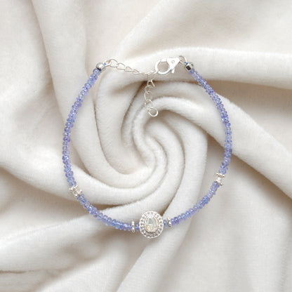 925 Sterling Silver Tanzanite & Diamond Beaded Bracelet