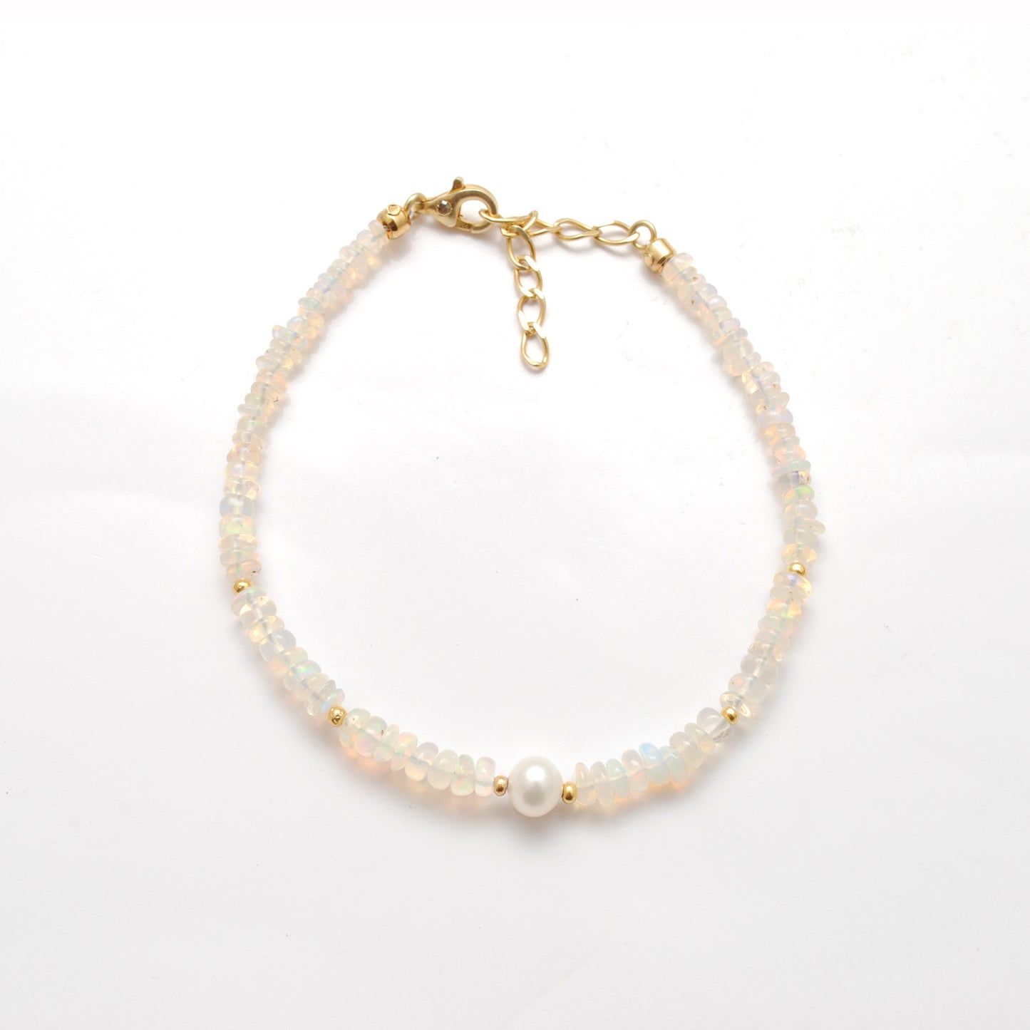 925 Sterling Silver Ethiopian Opal & Pearl Bracelet – 8 Inch Natural Gemstone Jewelry Gift