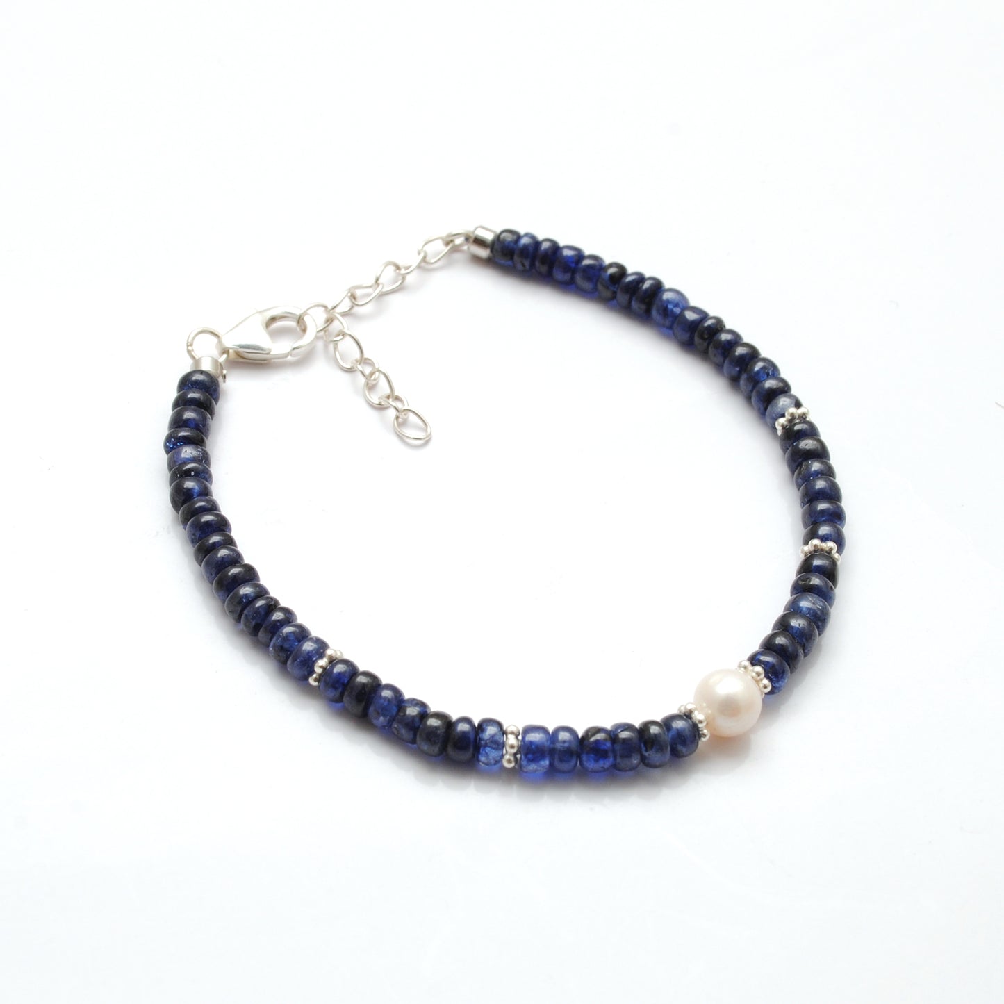 925 Sterling Silver Blue Sapphire & Pearl Bracelet – Minimalist Gift for Her