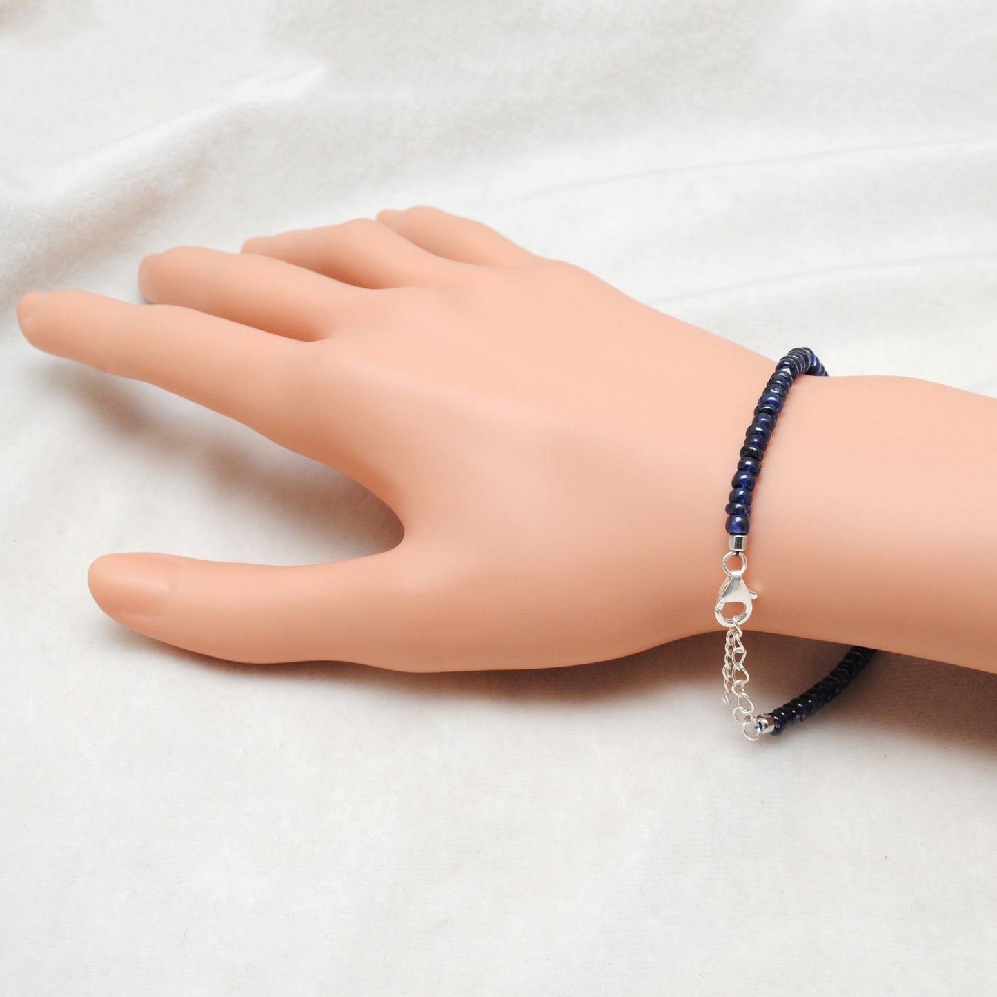 925 Sterling Silver Blue Sapphire & Pearl Beaded Bracelet