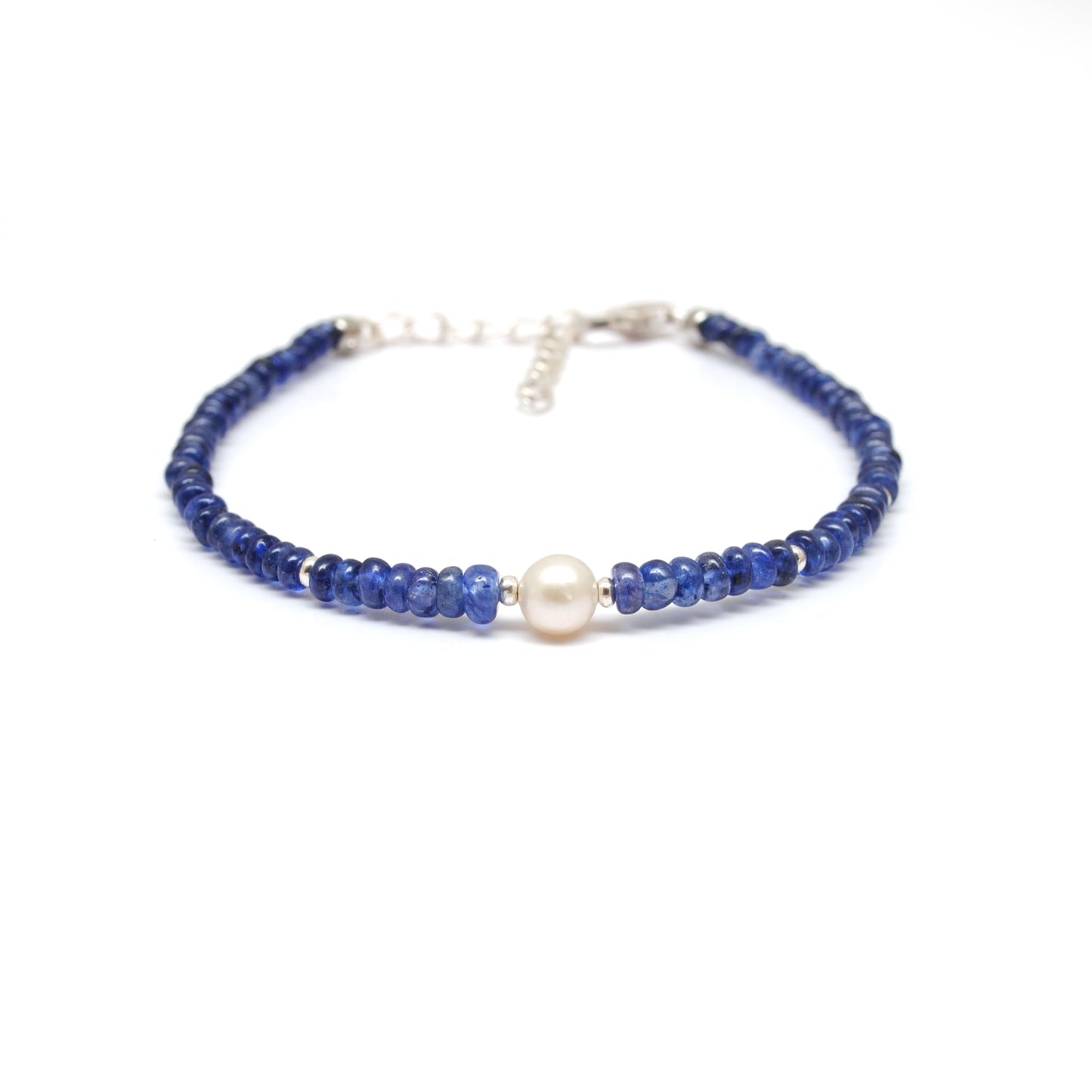 925 Sterling Silver Blue Sapphire & Pearl Bracelet, Handmade Gemstone Jewelry Gift